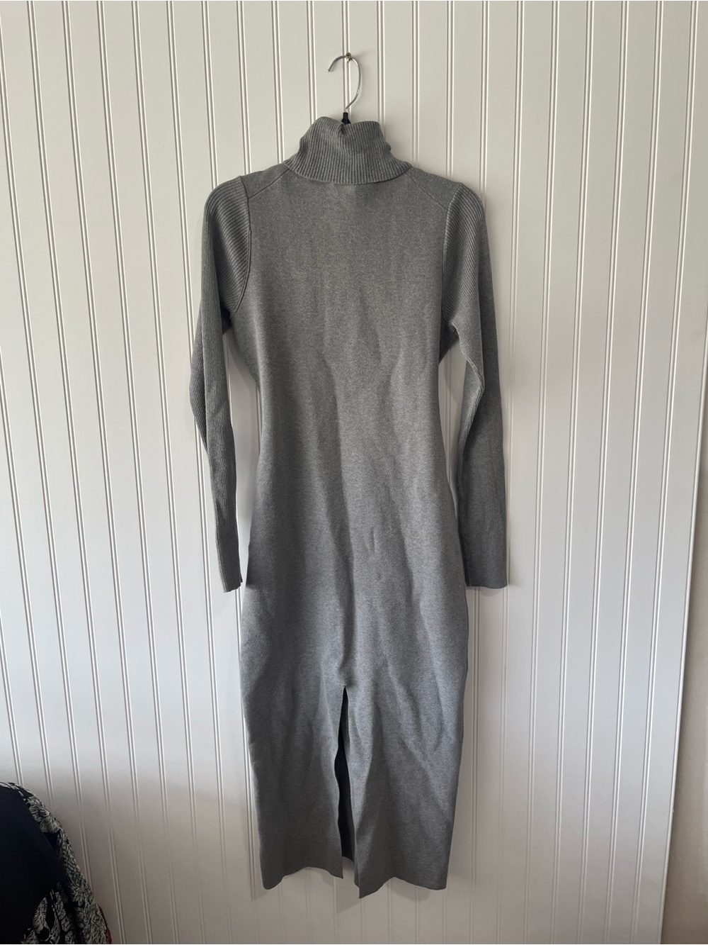Turtleneck Tie-Waist Knit Midi Dress - Gray - Picture 8 of 9